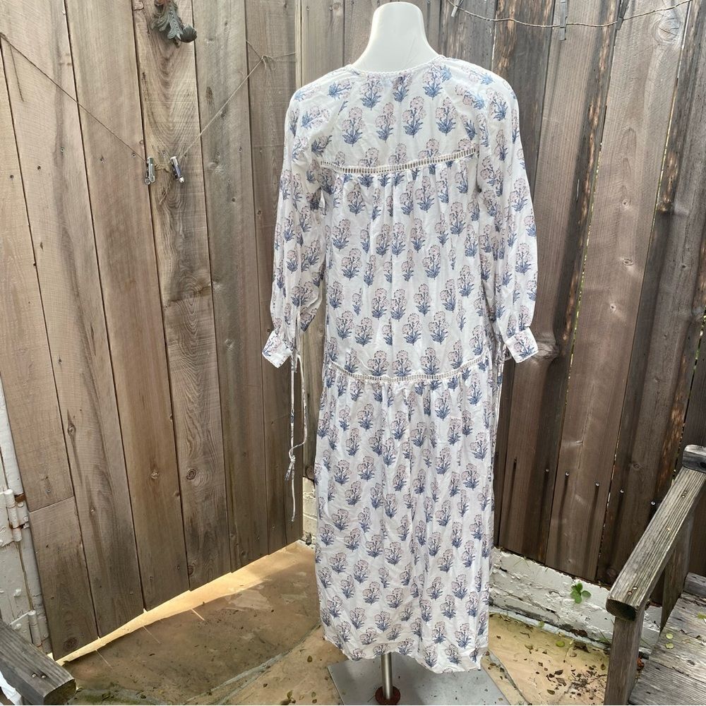 Zara Maxi Dress Block Print Boho Flowy Long Sleeves Floral Cream Blue Pink S - Picture 16 of 16